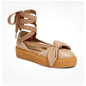 Fenty Puma by Rihanna Creeper Bow Sandal Beige Leather Platform 365794-03 Sz 5.5